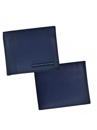 Tommy Hilfiger Men's Slim Bifold Leather Wallet- Navy